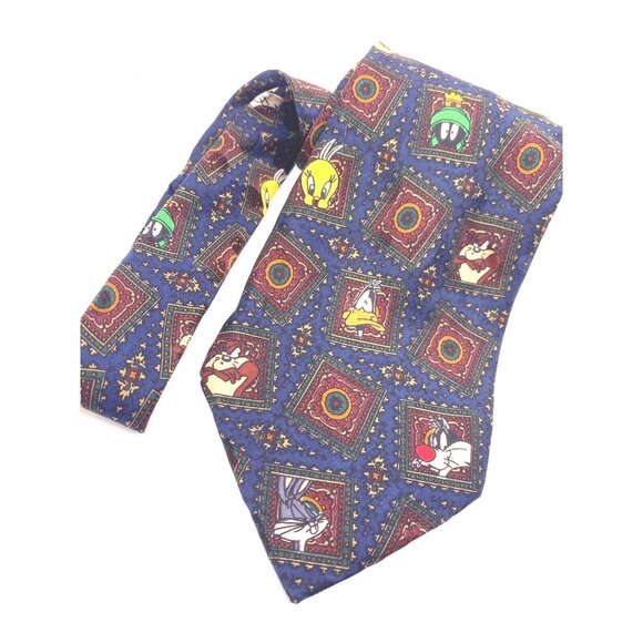 Looney Tunes Mania 100% Silk Hand-Made Tie Tweety Marvin Sylvester - Picture 1 of 5